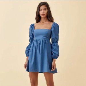 Reformation Michaela Puff Sleeve Babydoll Dress Blue
